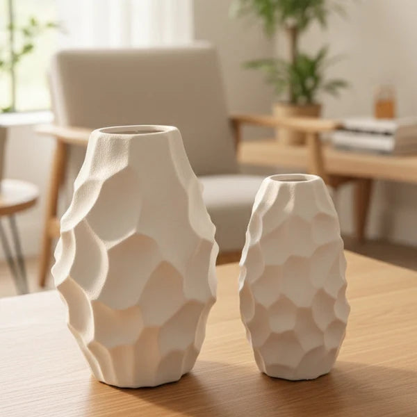 Textura Ivory Ceramic Vase Set of 2